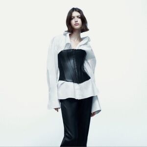 NWT Faux leather Black strapless Corset Sz L